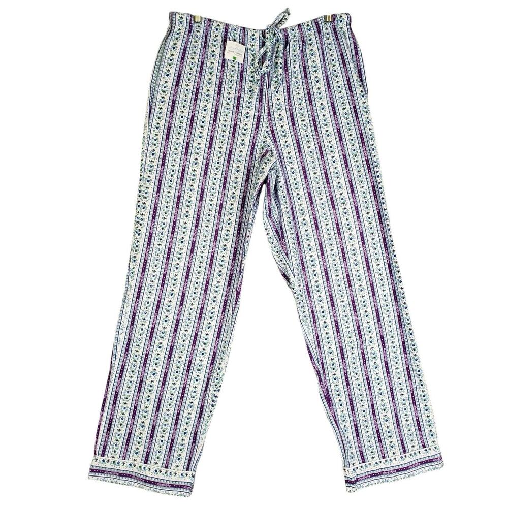 Lanz Of Salzburg Pajama Set Womens Large White Floral Flannel Button Up New - Picture 3 of 14